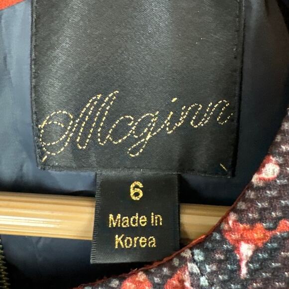 McGinn Laser Cut Sheath Dress Rust Navy Blue Geometric Floral Size 6 - Picture 8 of 9